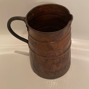 Vintage Antiqued Turkish copper vessel jug pitcher planter 7 1/2” kitchen decor